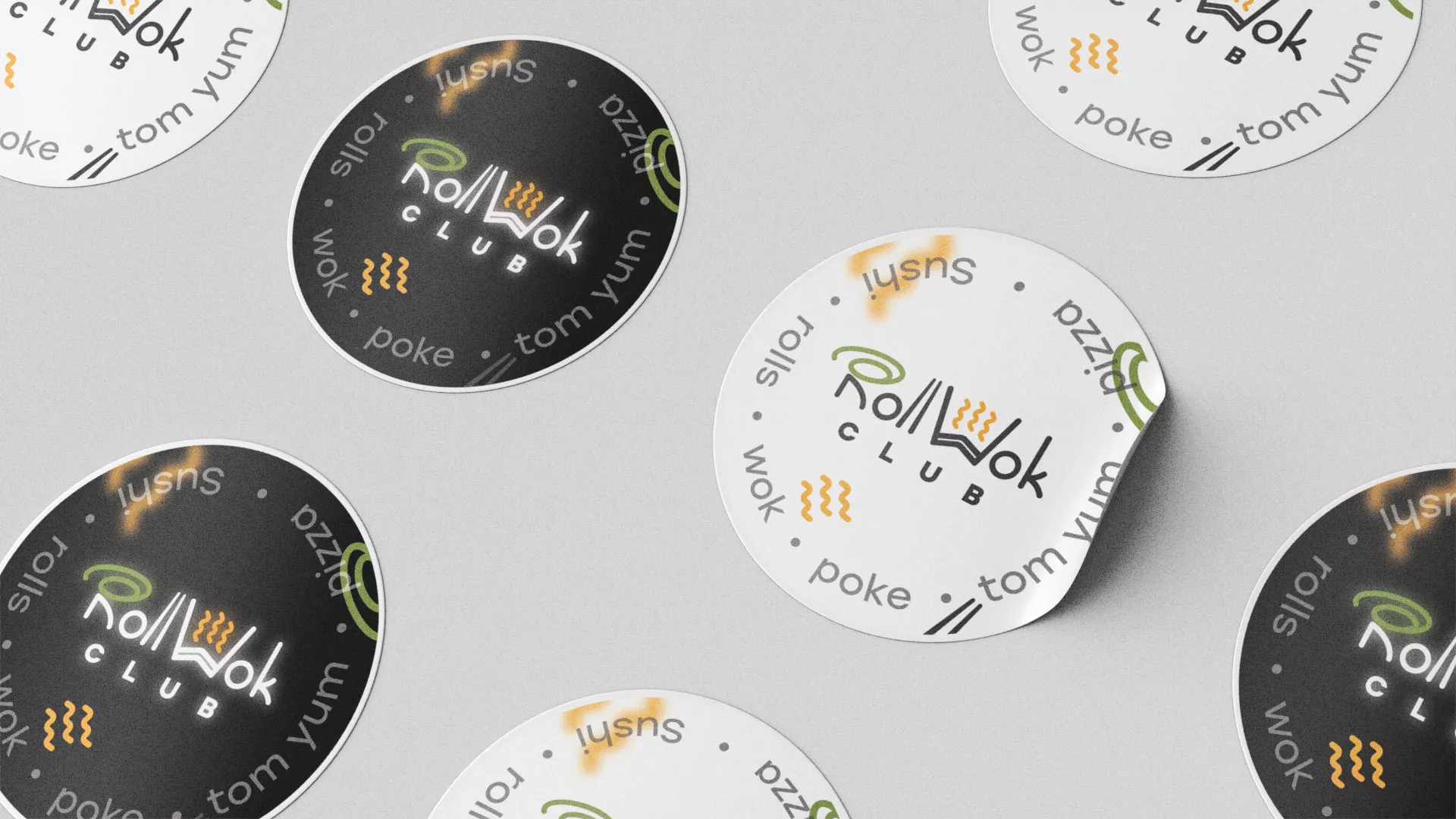 Разработка наклеек для суши-бара «Roll Wok Club» в Томске